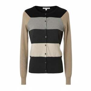 Autumn Cashmere 100% Pure Cashmere Striped Cardigan with Elbow Patches Small